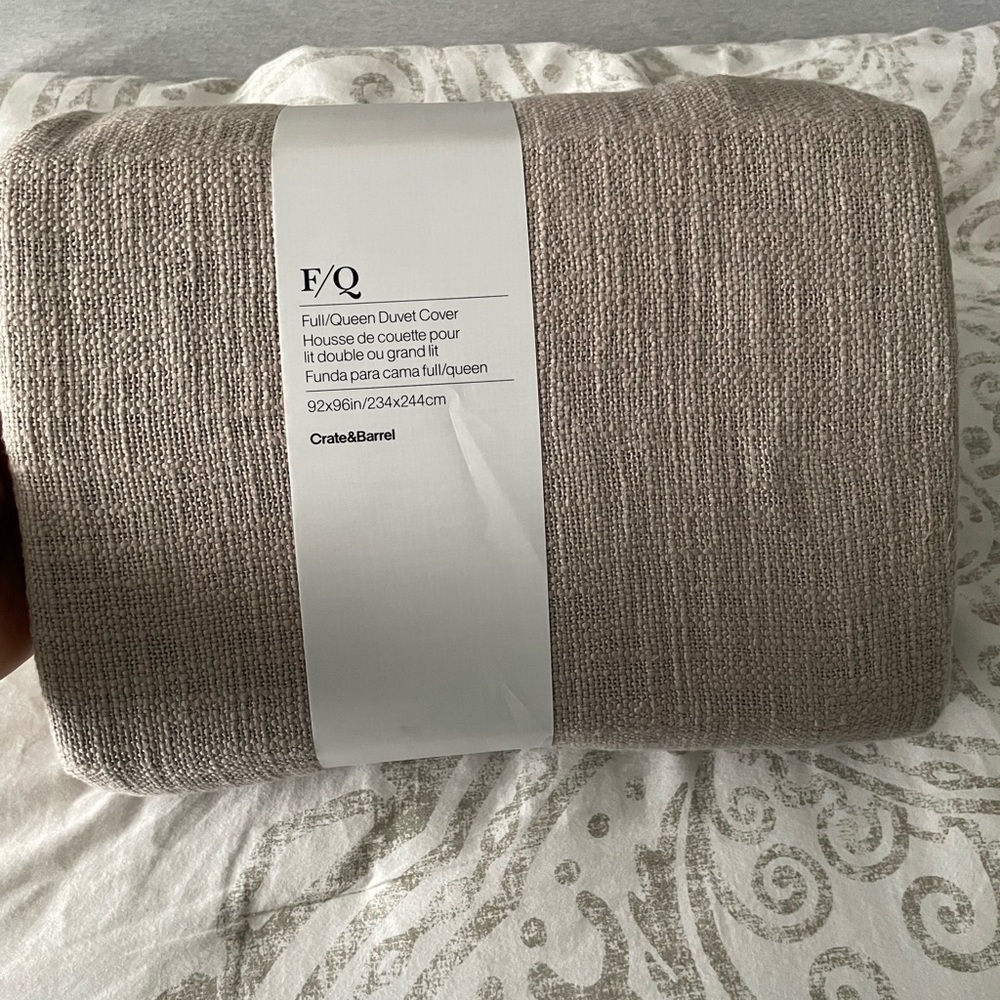 Crate & Barrel Lindstrom Cotton Grey Full/Queen Duvet Cover